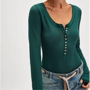 NWOT Self Esteem Bodysuit. Long Sleeve, Front-Snap,  Scoop-Neck, Stretch Ribbed.